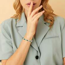 MDFUN 1pc Fashionable & Versatile Green & White Oval Zirconia Bracelet, Suitable For Women's Daily Wear - White - View 4