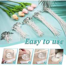 50Pcs Functional Smokeless Candle Wicks - Pre Waxed Wick With Metal Sustainer Tabs For Pillar Candle Making And DIY, 10cm/3.94in, 15cm/6in, 20cm/8in