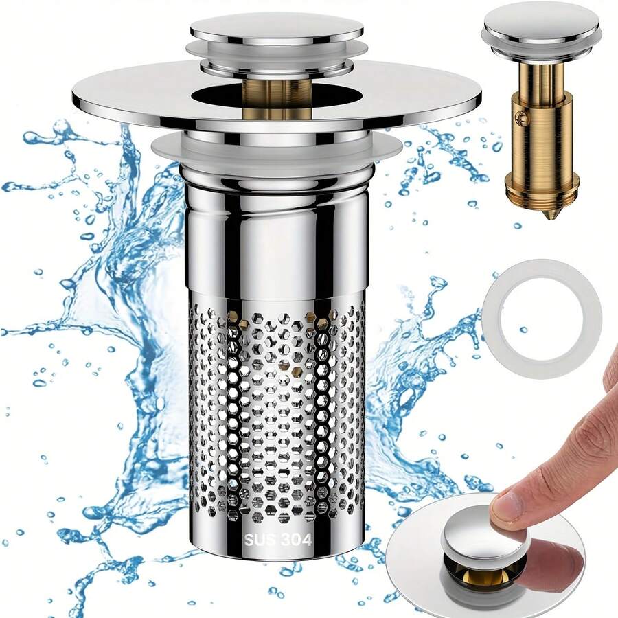 Bathroom Sink Drain Strainer,Pop Up Sink Drain Filter With Removable Stainless Steel Filter Basket Hair Catcher,Bathroom Drain Stopper Sink Plug For 1.1"-1.45" Basin Drain Holes - 1PC - View 1