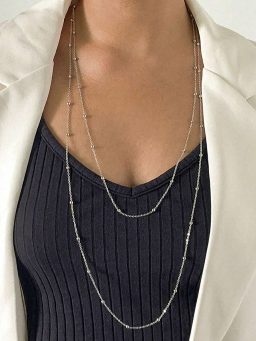1 pieza Cadena de suéter largo con perlas en capas, adecuado para el uso diario de las mujeres