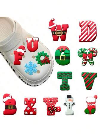 2pcs Christmas Series 26 Letters Shoe Buckles Charms Accessories Decorations For Clog, Sneaker, Wristbands, Tumbler, Party, Unisex, Kids