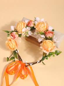 1 件粉红玫瑰花波西米亚新娘花环、浪漫婚礼装饰、花冠、头饰、服装皇冠、头花环、头饰、发圈、发箍 - 橘色 - 查看 4