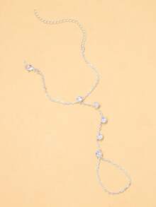 1pc Bohemian Style Gold Color Round Crystal Decor Finger Hand Chain Bracelet, Summer Beach Jewelry For Women - Silver - View 5