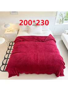 1pc Red Flannel Blanket, Christmas Gift, Soft Fleece Throw Blanket For Bed, Sofa, Car, Office Nap, Shawl - Burgundy - View 12