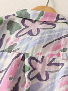 Women's Printed Short Sleeve Shirt, Spring/Summer - Mauve Purple - View 4