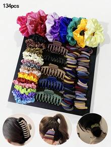 5pcs/Set Minimalist Hair Claw Clips, Hair Ties, Scrunchies, Elastic Hair Bands, Hair Ropes, Morandi Color Series, Gifts, Hair Accessories, Head Accessories - Multicolor - View 13