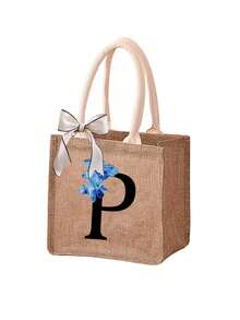 1pc Sunflower & Daisy Letter Print Linen Tote Bag, Women's Fashion Linen Shopping Bag/Handbag/Grocery Bag, Teacher's Portable Tote Bag, Ideal Shopping Tote/Lunch Bag, Great Gift For Women, Mothers, Teachers, Friends, Bridesmaids, Lovers, Students, Suitable For Dates, Birthdays, Holidays, Back To School, Vacation, Beach, Travel, Commute, Business, Students, Picnics, Camping, Supermarket, Daily Use - Khaki - View 27