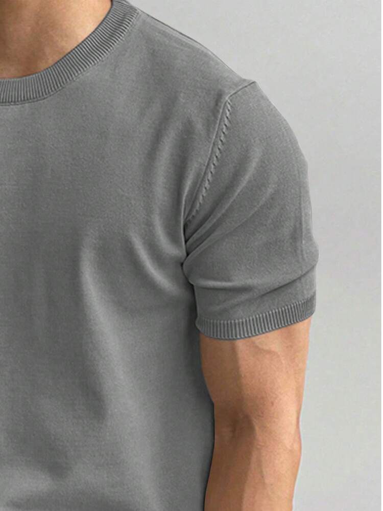 Men's Casual Solid Color Short Sleeve Pullover Knitted Sweater, Spring/Summer - Dark Grey - View 3