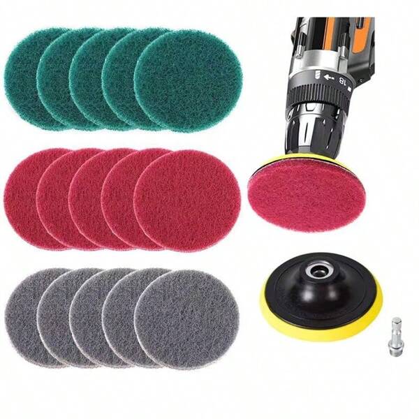 17 piezas Almohadilla de limpieza de 100 mm (4 pulgadas) con respaldo de terciopelo, hoja de felpa industrial de seda de nailon, disco de pulido autoadhesivo, para eliminación de óxido y limpieza