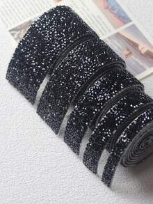 1 Roll DIY Black Self-Adhesive Rhinestone Tape, Black AB Rhinestone Strips, Diamond Crystal Rhinestone Tape Sticker Roll, Shiny Rhinestones, Suitable For Home Decor, Room Decor, Mirror, Vanity, Photo Frame, Crafts, Fabric, Car, Clothing, Bottle, Cake, Phone, Birthday, Wedding & Holiday Decoration - Black - View 3