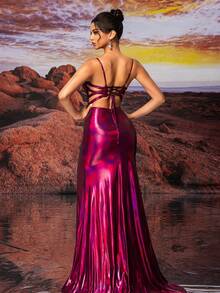 Slip Dress Sparkly Sexy Design Back Carved Formal Evening Dress Party Dress Wedding Guest Dress Evening Dress - Red - View 7