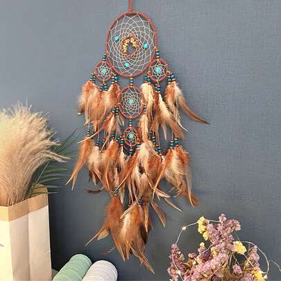 Crystal Stones Dream Catcher Beaded Feather Dream Catcher Boho Wall Hanging Decor For Bedroom Living Room Home