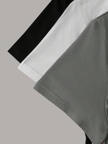 3pcs  set pack conjunto camiseta casual de mujer de unicolor, cuello redondo, manga corta, versátil - Gris Oscuro - Ver 3
