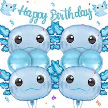 9 Pcs Axolotl Birthday Decorations Inflatable Party Supplies Include 4 Pcs Aluminum Foil Balloons 4 Round Balloons And 1 Axolotl Birthday Themed Party (Blue)2025 - Màu xanh lam - Xem 1