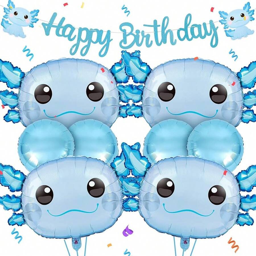 9 Pcs Axolotl Birthday Decorations Inflatable Party Supplies Include 4 Pcs Aluminum Foil Balloons 4 Round Balloons And 1 Axolotl Birthday Themed Party (Blue)2025 - Màu xanh lam - Xem 1