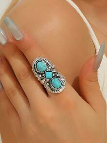 Bộ 5 chiếc nhẫn khảm ngọc lam giả cổ điển, nhẫn kim loại hợp kim kẽm có thể điều chỉnh dành cho nữ - Bộ nhẫn - Xem 15