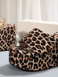 女士坡跟露趾拖鞋，沙滩凉鞋，超轻防滑舒适透气厚底高跟鞋，休闲时尚夏季户外派对鞋 - 豹紋 - 查看 7