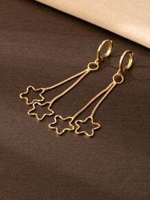 1 Pair Fashionable & Elegant Pentagonal Flower Design Earrings, Versatile
