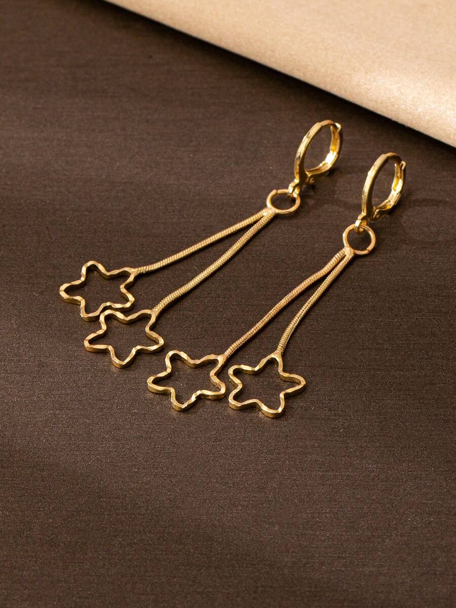 1 Pair Fashionable & Elegant Pentagonal Flower Design Earrings, Versatile