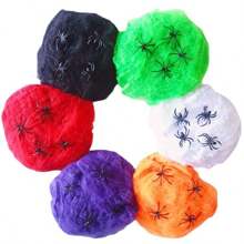 1pc Colorful Spider Web Stretch Super Elastic Spider Cotton Web Fake Spider Halloween Decoration