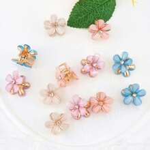 6pcs/Set Women's Mixed Color Alloy Crystal Flower Hair Clips, Elegant High-End Bangs/Fringe Clips, Princess Style Hair Accessories, Versatile For Daily Decoration, Dating, Commuting, Gift Flower Claw Clips