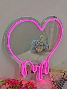Srebrne lustro LED Neon zasilane przez USB, topiące się serce, artystyczne lustro: odpowiednie do wystroju domu, studia, salonu, salonu tatuażu, sztuki dekoracyjnej, prezentu urodzinowego
