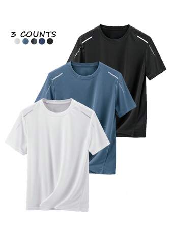 男友风男士三件套夏季短袖圆领网眼透气宽松弹力运动T恤