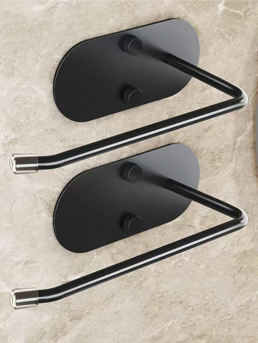 2 件免钻多功能纸巾架，浴室厨房阳台橱柜挂架 - 黑色 - 查看 1