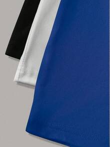 3pcs  set pack conjunto camiseta casual de mujer de unicolor, cuello redondo, manga corta, versátil - Azul - Ver 4