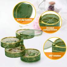 LETURE 4-Layers Rotatable Jewelry Organizer Storage Box, Jewelry Holder Ring Earring Bracelets Makeup Hair Accessories - Trong và Xanh - Xem 6