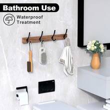 SDFGSDF 17 Inch Walnut Wood Wall Mounted Coat Rack With 4 Black Hooks, Adhesive Mounted Entryway Hooks, Modern Natural Wooden Pegs For Hanging Coat Clothes Hat Bag Purse Key And Towel - Coat Rack with 4 Black Hooks - 查看 4