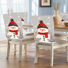 1pc/4pcs/6pcs/10pcs Christmas Series, Snowman & Snowflake Print Plush Chair Cover, Removable Short Plush Material Chair Slipcover, Chair Back Protector, Suitable For All Seasons, Holiday Decor Chair Cover For Dining Room, Living Room, Home, With Back Protection, Fit For Dining Room, Office, Living Room, Hotel And Home Decor - ZYBT-182 - View 6