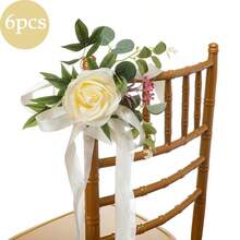 1 peça/6 peças de flores artificiais, cadeiras de corredor de casamento decoradas com rosas artificiais, decoração elegante para assentos de banco de igreja, adequada para cerimônias de casamento, recepções, Natal, Dia dos Namorados, banquetes, aniversários, festas e ocasiões especiais, presentes de verão, praia, volta às aulas, material escolar, decoração de quarto - Multicolorido - Ver 17