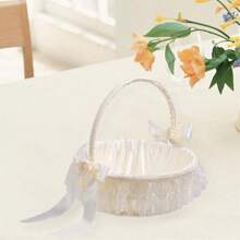 Flower Girl Hand Basket Artificial Floral Decor Woven Hamper Petal Storage Lace Wedding Basket