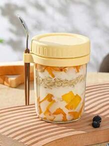 2 pièces/set Tasse en verre pour avoine overnight avec couvercle et cuillère, pot Mason scellé pour petit-déjeuner, salade, yaourt, tasse à salade, tasse portable pour pique-nique en plein air. Nouvelle tasse à eau en verre avec cuillère et couvercle, tasse à avoine overnight pot Mason tasse en verre portable avec couvercle et cuillère. Contenants pour avoine overnight avec couvercles : pots Mason. Avec couvercles et cuillères, petits pots Mason pour lait, céréales, fruits, salade, yaourt.