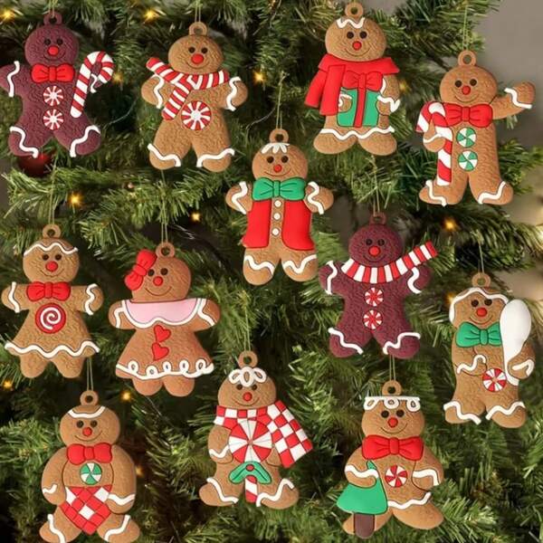 12pcs Christmas Decoration Gingerbread Man Statue, Christmas Tree Holiday Decoration, Suitable For Wedding And Event Party Atmosphere Decoration, Thanksgiving Gift