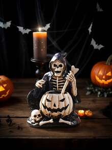 1pc Vintage Funny Skeleton Stirring Potion Decorative Statue, Resin Material Decorative Craft, Suitable For Halloween, Theme Parties, Desk And Other Personalized Decor