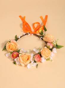 1 件粉红玫瑰花波西米亚新娘花环、浪漫婚礼装饰、花冠、头饰、服装皇冠、头花环、头饰、发圈、发箍 - 橘色 - 查看 2