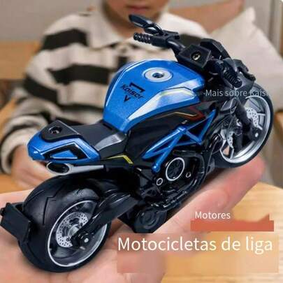 Moto Motocicleta Miniatura de Ferro de Brinquedo Crianças e Colecionadores Com Som, Luz e Fricção