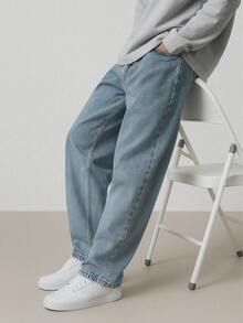 Men's Baggy Stonewashed Jeans, Streetwear Vintage Style, Fashion - 輕便牛仔褲 - 查看 1