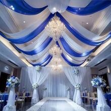 2pcs Navy Blue And White Ceiling Mesh Curtain Set, 2.46x26.24ft/5.24x26.24ft, Suitable For Table Runner Decor, Wedding Ceiling Curtain Arch Curtain, Transparent Blue Window Curtain, Wedding Arch Curtain, Party Decor Material, Suitable For Wedding, Bridal Shower, Birthday, Anniversary And Other Occasions - Multipurpose Decor For Indoor And Outdoor Events
