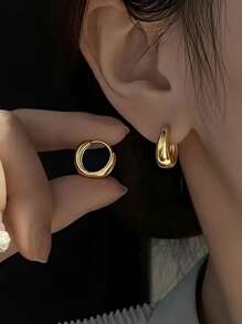 1 Pair Elegant Minimalist Versatile Petite Hoop Earrings For Women, Suitable For Daily Commute