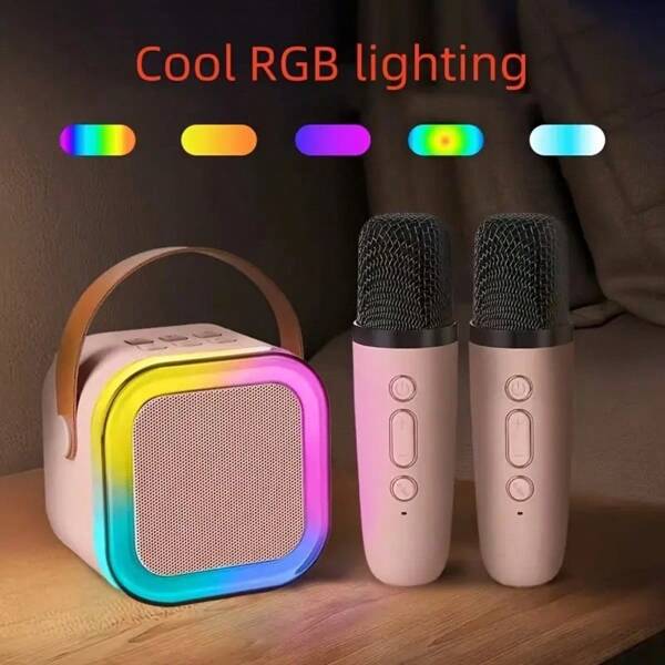 Portable Wireless Karaoke Speaker With LED Light-Wireless Microphone, Colorful Rainbow Design, Rechargeable Battery, Suitable For Outdoor Party, Family Fun And Vacation Fun, Portable Speaker | Modern Microphone | Portable Travel Simple Control Button Speaker Machine, Suitable For Family Party Birthday, Multi Person Singing, Holiday Party, Halloween Gifts, Christmas Gifts, Best Singing Atmosphere