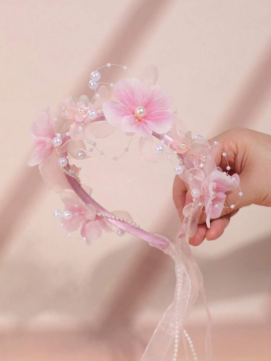 1件粉色玫瑰花波西米亚风花环，浪漫婚礼季必备，可作皇冠、头饰、头饰、头饰、发圈、发藤、夏威夷风情服饰、发饰、准新娘、情人节配饰 - 粉紅色 - 查看 1