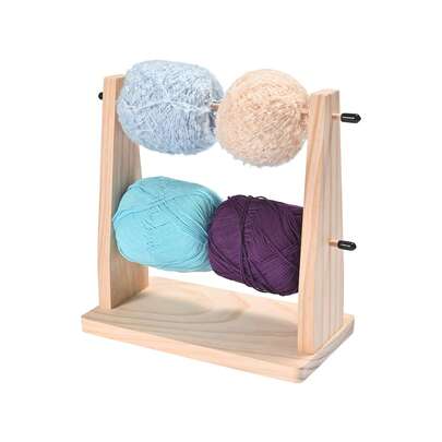 1 set de support en bois pour fil avec 12 crochets à tricoter, aiguille magnétique à tricoter, outils de tricot, bobine de fil rotative, enrouleur de pelote de laine, fileur de fil rotatif, pince à fil