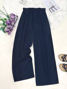 Plus Size High Waisted Wide Leg Pants For Women - Navy Blue Flowy Drawstring Pants With Side Pockets, Comfortable Wrinkle-Resistant For Fall Winter Lounge & Vacation - Navy Blue - View 6