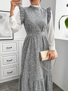 女士休闲系带荷叶边袖口收腰长裙（不含衬衫）、教师装、商务休闲装、返校服、返校节礼服