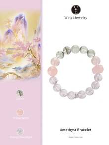 1pc High Quality S925 Silver Natural Amethyst Bracelet, Pink Quartz & Green Phantom Quartz Emotional Regulation & Luck Attracting Premium Bracelet. Suitable For Self, Bestie, Girlfriend, Friend, Mom, Unisex. Jewelry Color Random. - Bracelet - View 1