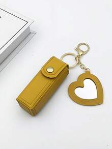 1pc Solid Color PU Leather Lipstick Holder (With Heart-Shaped Mirror) - Women's Makeup Keychain. Back To School Lipstick Holder With Heart-Shaped Mirror, Multiple Colors Available, Women's Makeup Bag, Heart-Shaped Bag Charm Fashion Keychain Pendant, Wallet, Handbag, Bag Accessory. Suitable For Parties, Weddings And Dances. Make Up Bag - White - View 18