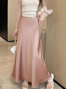 2024年夏季新款高腰修身复古缎面荷叶边鱼尾裙女 - 粉色 - 查看 2